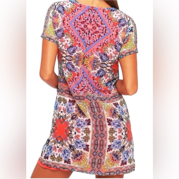 Lulu’s Sangria Coral Multicolor Tile Print Shift Dress, Size Small - Picture 5 of 14